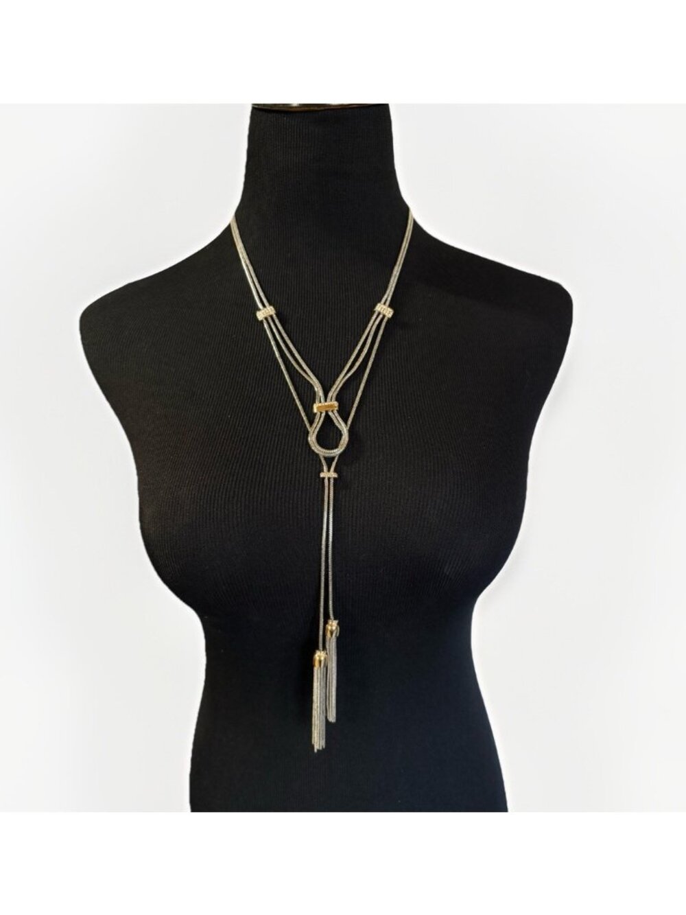 NWT White House Black Market WHBM Silver Tone Lariat Tassel Necklace